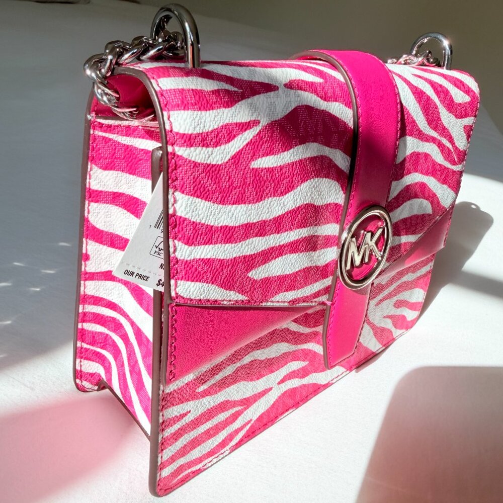 Michael Kors Greenwich Medium Flap Crossbody Bag Dragonfruit Pink - Picture 6 of 16